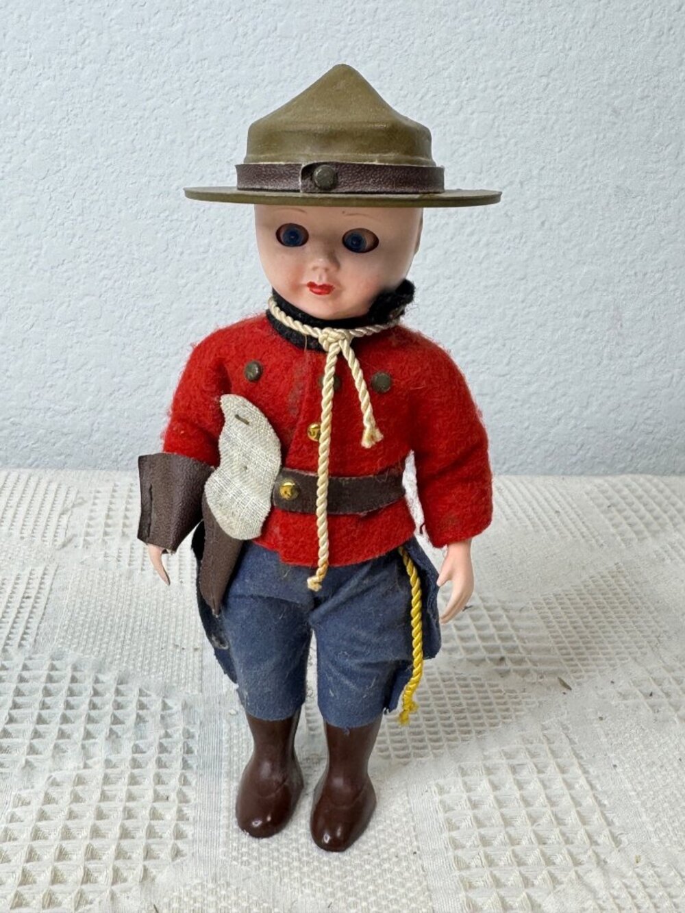 Vintage Canadian Mountie Doll w Red Uniform and Accessories Collectible Figurine